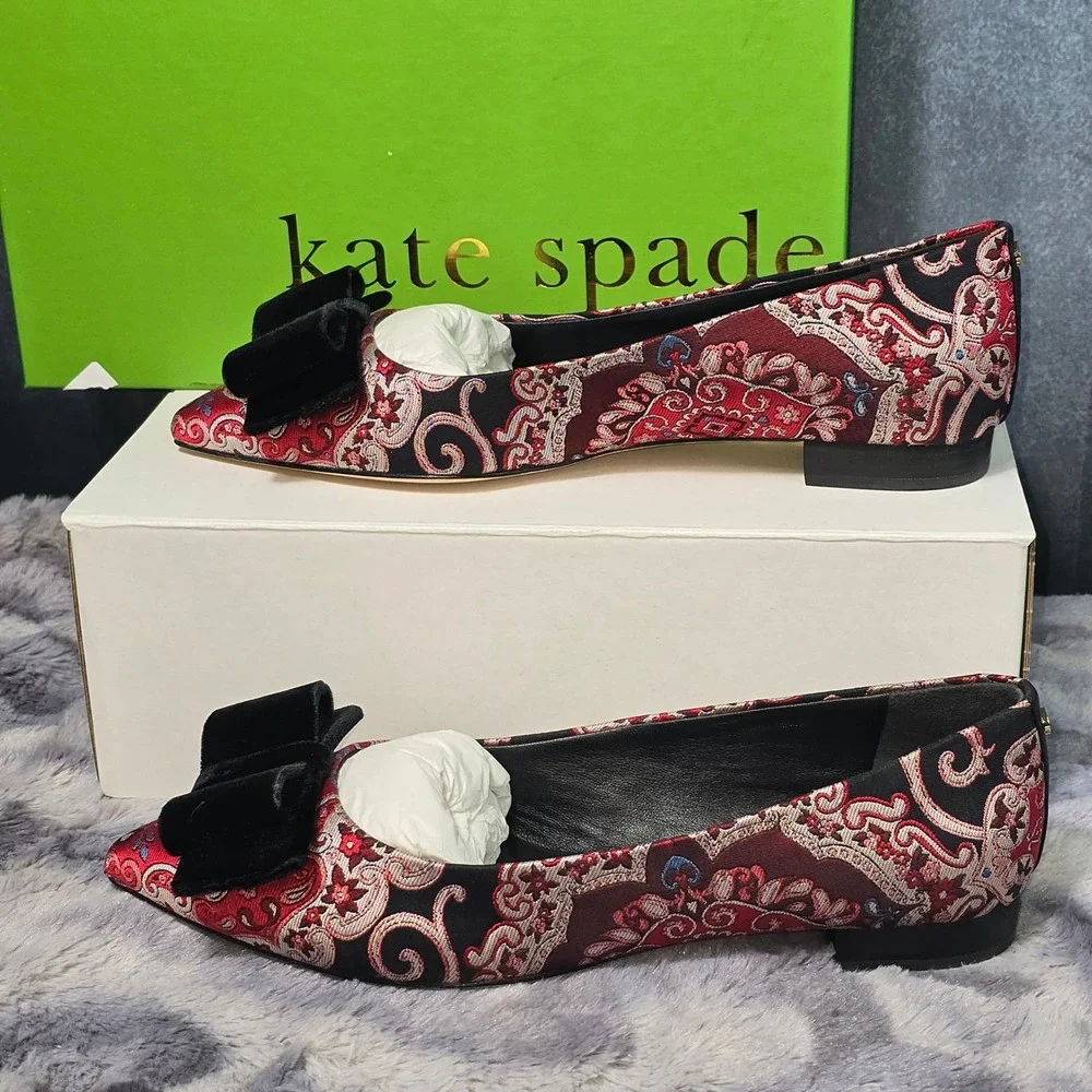 Kate Spade Keana Flats Russet‎ Multi Brocade Velvet Bow Women 8.5M